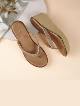 LAZERA SHOES - Gold Embellished Wedge Thong Sandals