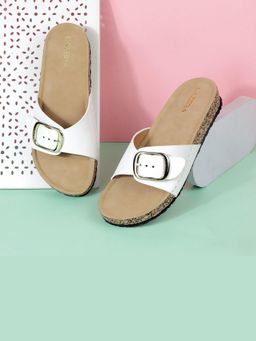 LAZERA SHOES - White Everyday Buckle Comfort Slides