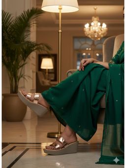 LAZERA SHOES - Rose Gold Metallic Wedge Heels