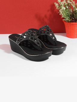 LAZERA SHOES - Black Party Wedge Heels