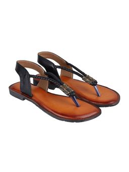 LAZERA SHOES - Black Flat Toe-Loop Slingback Flat Sandals