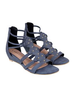 LAZERA SHOES - Blue Studded Gladiator Wedge Flat Sandals