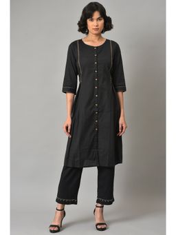 W - Black Solid Kurta-Straight Pant (Set of 2)