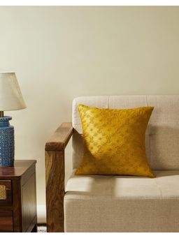 Fabindia - Yellow Avira Silk Chikankari Cushion Cover -16X16