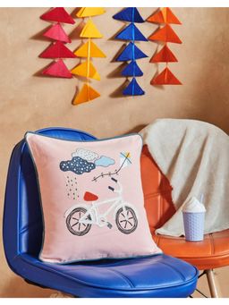 Fabindia - Pink Bon Voyage Cotton Printed Cushion Cover -16X16