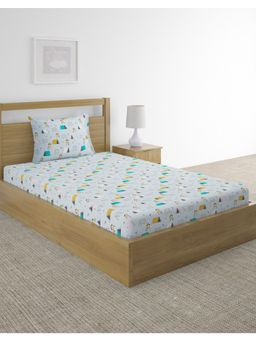 Fabindia - Blue Bon Voyage Cotton Printed Single Bed Sheet With Pillow Cover