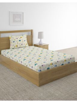 Fabindia - Beige Bon Voyage Cotton Printed Single Bed Sheet With Pillow Cover