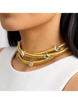 Isharya - White Geo Statement Mirror 18K Gold Plated Choker Necklace
