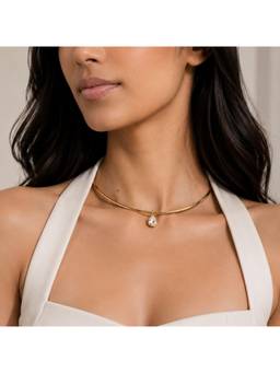 Isharya - White Solitaire Charm Collar 18K Gold Plated Necklace