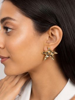 Isharya - White Stari Mirror 18K Gold Plated Statement Studs
