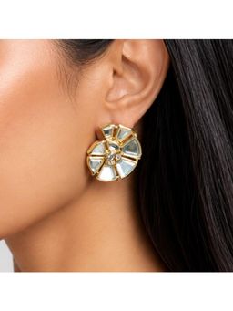 Isharya - White Conch Mirror 18K Gold Plated Statement Studs