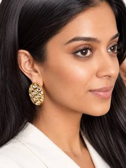 Isharya - White Deco Mirror 18K Gold Plated Studs