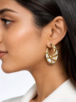 Isharya - White Crema Mirror 18K Gold Plated Front Back Studs