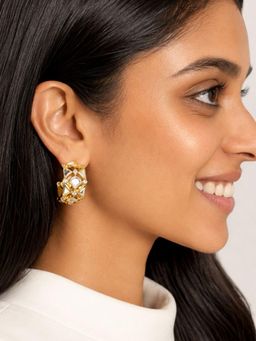 Isharya - White Deco Mirror 18K Gold Plated Statement Hoops