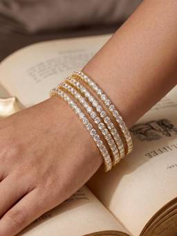 Prestones - Gold Plated Running Faux Diamond Bangles (2.4)