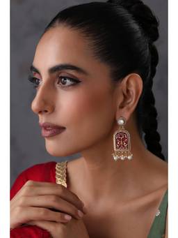 SWABHIMANN - Mohana Red Polki Dangler Earrings
