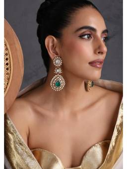 SWABHIMANN - Ridvi Emerald Polki Dangler Earrings