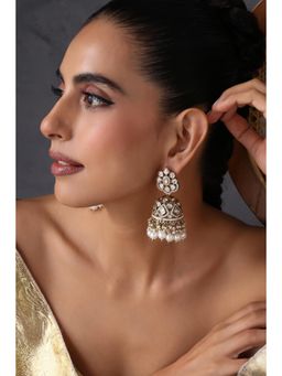 SWABHIMANN - Tareem White Polki Jhumka Earrings