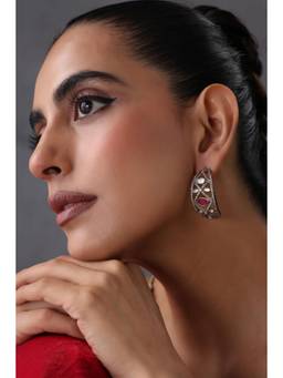 SWABHIMANN - Sharya Red Polki Hoop Earrings