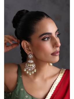 SWABHIMANN - Bheva Gold Polki and Pearls Chandbali Earrings