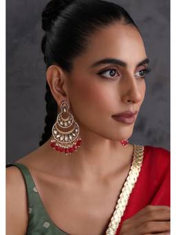 SWABHIMANN - Rajvi Red Kundan Chandbali Earrings