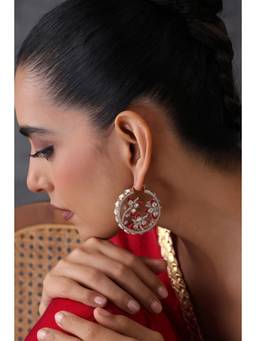 SWABHIMANN - Devangi Red Polki Hoop Earrings