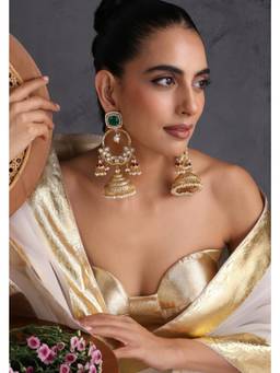 SWABHIMANN - Yavina Emerald Polki Jhumka Earrings