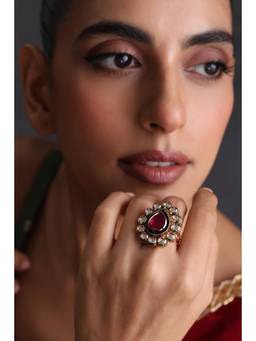 SWABHIMANN - Shaye Red Kundan Ring