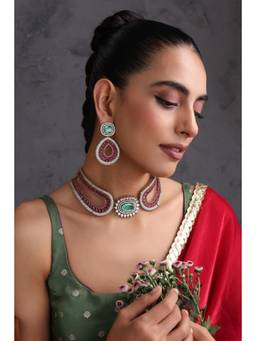 SWABHIMANN - Saurah Multicolour Zirconia Choker with Earrings