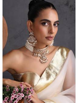 SWABHIMANN - White Inaki Jadau Choker Necklace Set