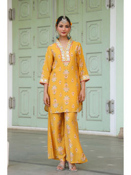 Scakhi - Mustard Chanderi Silk Floral Printed Co-Ord Set(Set of 2)