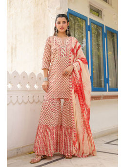 Scakhi - Maroon Mulmul Printed-Embroidered Sharara Set(Set of 3)