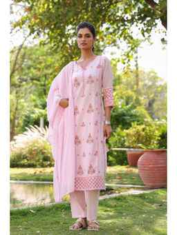 Scakhi - Pink Mulmul Embroidered Straight Suit Set(Set of 3)