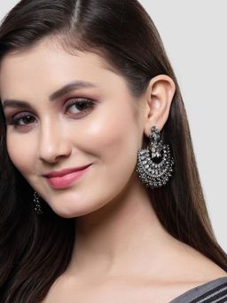 Karatcart - Black Silver Plated Mata Laxmi Design Chandbali Earrings for Women