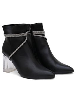SHUZ TOUCH - Embellished Transparent Block Heel Boots - Black