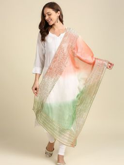 Dupatta Bazaar - Womens Multi-Color Organza Dupatta with Gota Work