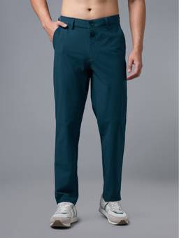 Technosport - Green Men Semi-Formal Solid Straight Fit Trousers Pants with DURACOOL