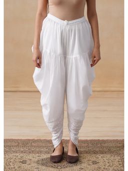 House of Chikankari - Womens Cotton Chikankari Solid Womens Dhoti Pant - White