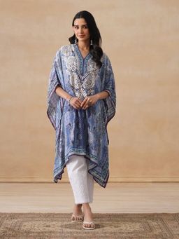 House of Chikankari - Womens Green Crepe Chikankari Straight Short Kaftan
