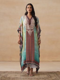 House of Chikankari - Womens Green Crepe Chikankari Straight Long Kaftan