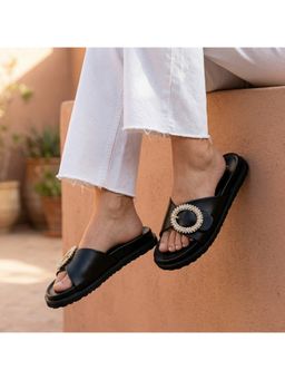 CHLLEN - Black Opal Studded Slide Flats