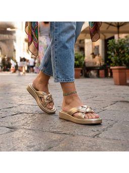 CHLLEN - Champagne Metallic Braided Comfort Flats