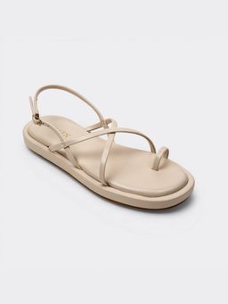 CHLLEN - Nude Bare-Strap Toe-Ring Slingback Flats