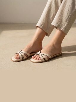 CHLLEN - Ivory Cross Strap Flats