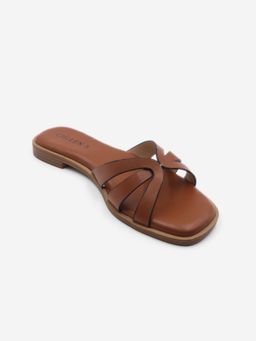 CHLLEN - Tan Cross Strap Flats