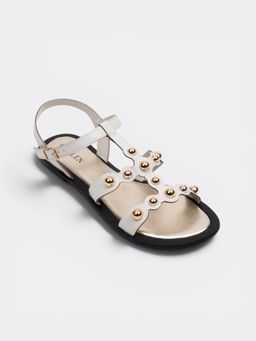 CHLLEN - Ivory Studded Flat Sandals