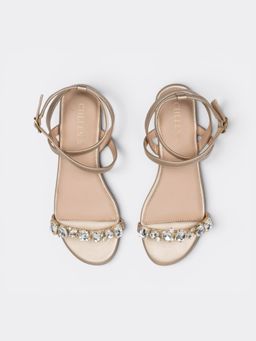 CHLLEN - Metallic Embellished Ankle Strap Flats