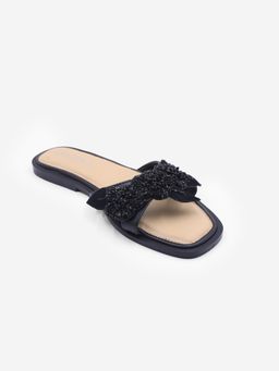 CHLLEN - Black Floral Embellished Flats