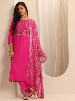Libas - Pink Floral Embroidered Kurta with Pant and Dupatta (Set of 3)