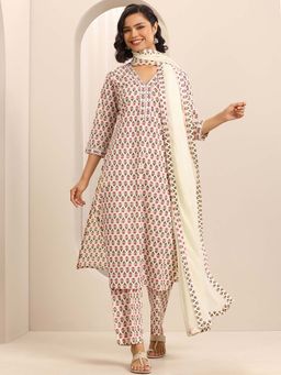 Libas - Cream Floral Printed Kurta with Pant and Dupatta (Set of 3)